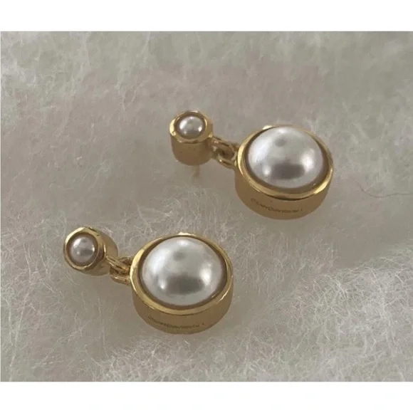 DEAN DAVIDSON Signature Droplet Earrings  22K Gold Plate Freshwater Pearl EUC! - Picture 5 of 11